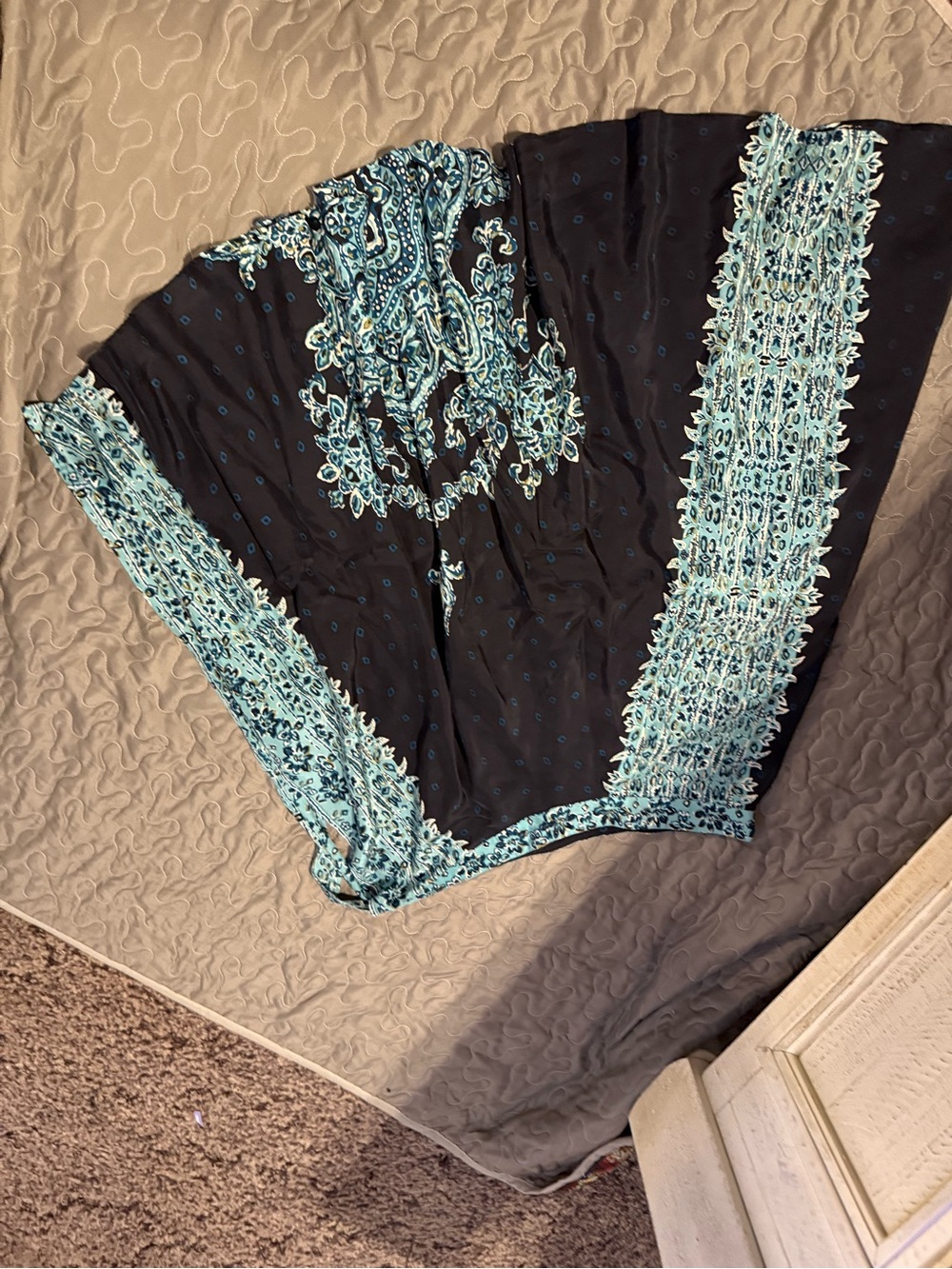 Talbots Black Skirt with Teal Paisley Border